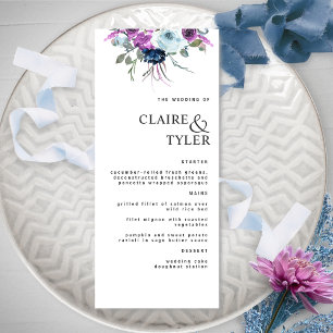 Menu Casamento Floral Azul e Roxo Chic Moderno Elegante