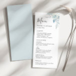 Menu casamento floral azul elegante<br><div class="desc">Um maravilhoso design floral com lindas flores azuis. A cor e o texto podem ser personalizados.</div>