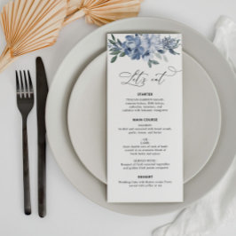 Menu casamento floral azul empoeirado