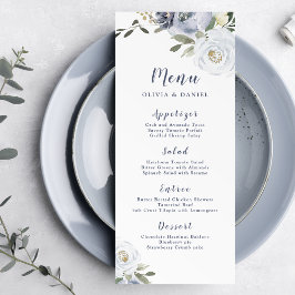 Menu Casamento floral azul empoeirado botânico florido