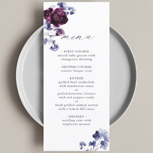 Menu Casamento Floral Azul-Indígo e Roxo-Púrpura