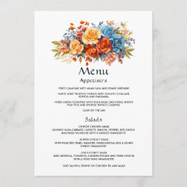 Menu Casamento Floral Azul, Laranja, Amarelo e Vermelho