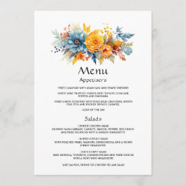 Menu Casamento Floral Azul, Laranja e Amarelo