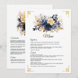 Menu Casamento Floral Azul Marinho e Dourado