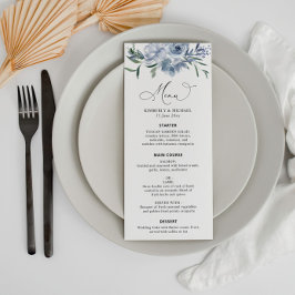 Menu casamento floral azul-poeirento moderno