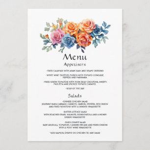 Menu Casamento Floral Azul, Rosa, Laranja e Verde