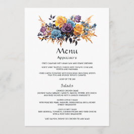 Menu Casamento Floral Azul, Roxo, Dourado e Preto