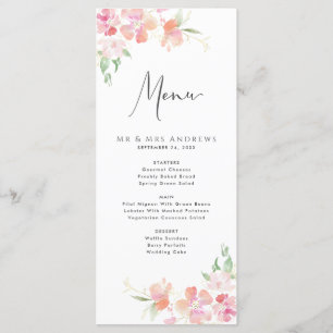 Menu Casamento Floral Blush Cor-de-rosa e coral