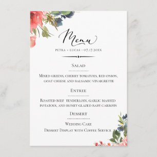 Menu Casamento floral boémio da tipografia chique
