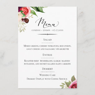 Menu Casamento floral boémio da tipografia chique