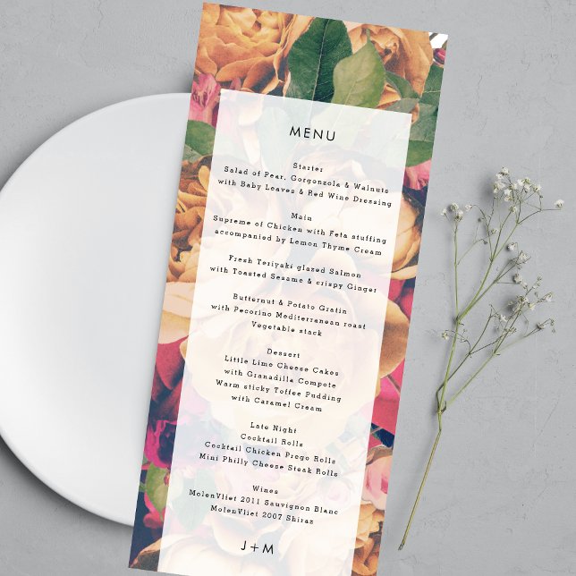 Menu Casamento Floral Boho Moderno Monograma (Criador carregado)