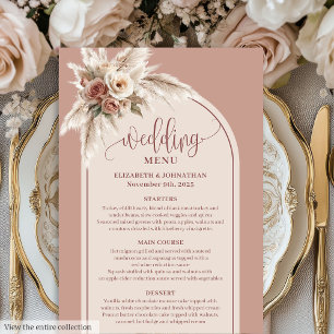 Menu Casamento Floral Boho Romântico Rosa Pampas 