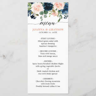 Menu Casamento Floral Boho Rosa Rosa Rosa Rosa marinho