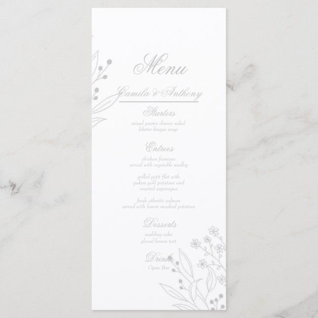 Menu Casamento Floral Boho Silver Corner (Frente)