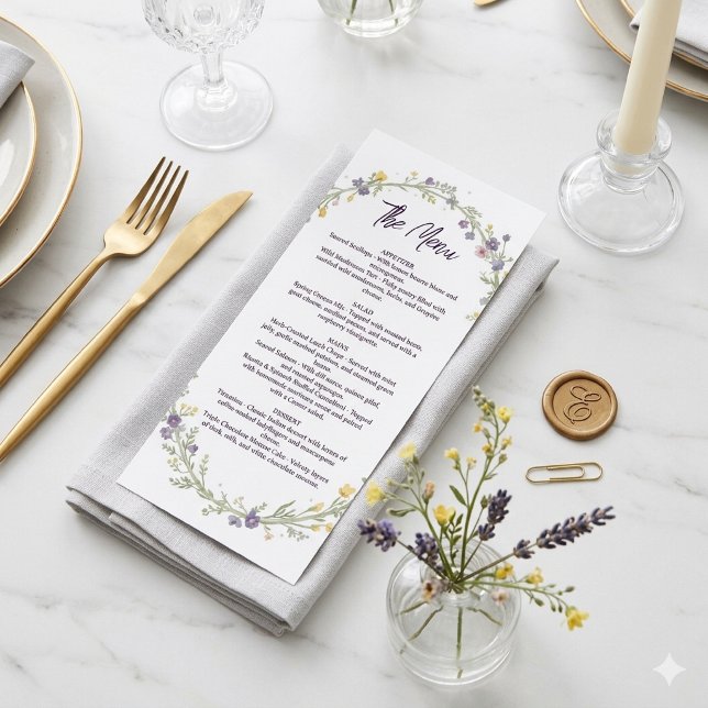 Menu Casamento Floral Boho Simples Moderno (Criador carregado)