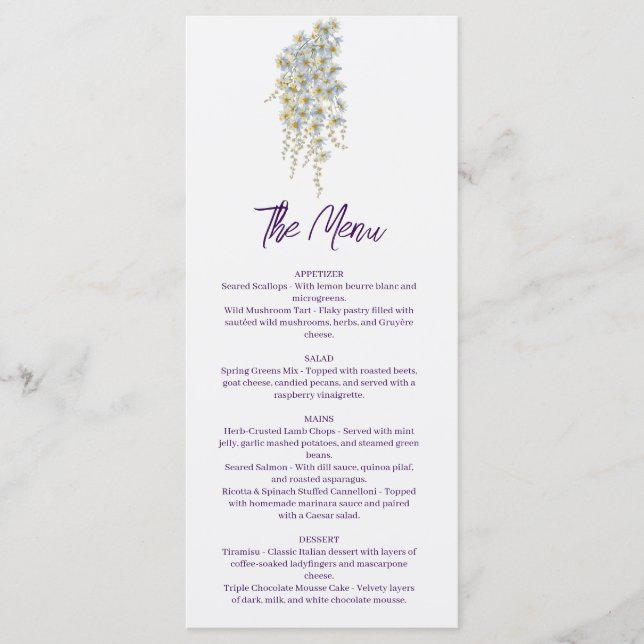 Menu Casamento Floral Boho Simples Moderno (Frente)