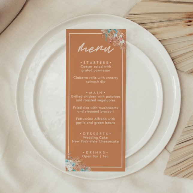 Menu Casamento Floral Boho Terroso Moderno (Criador carregado)