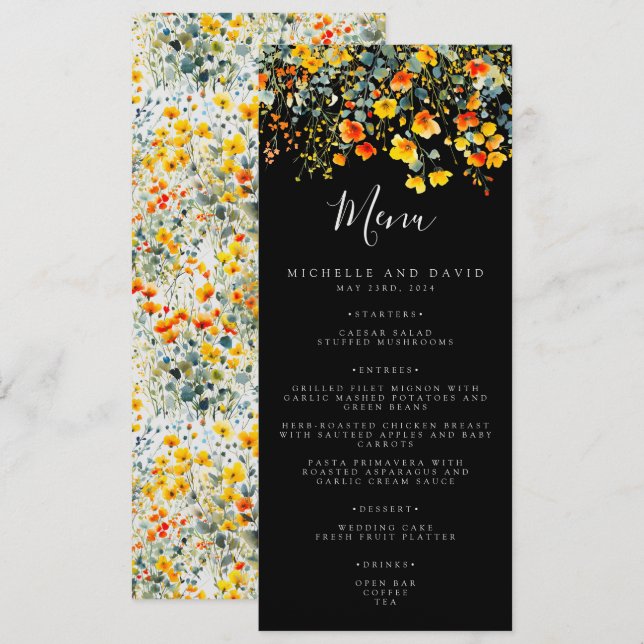 Menu Casamento Floral Bold Summer (Frente/Verso)