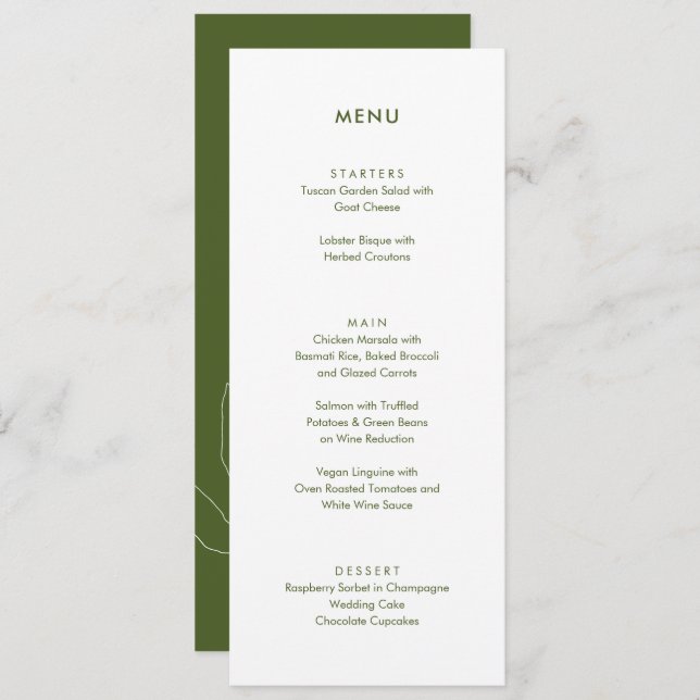 Menu Casamento Floral Botânico Verde de Moisés Moderno (Frente/Verso)