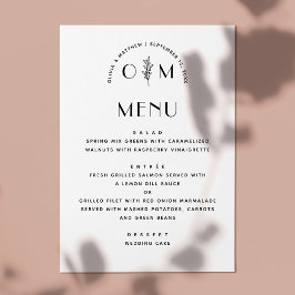 Menu Casamento Floral Branco e Preto Moderno | Minimali