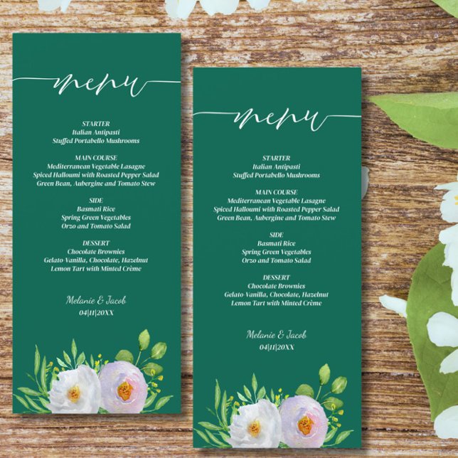 Menu Casamento Floral Branco Emerald Green (Criador carregado)