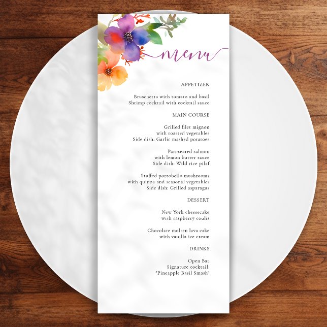 Menu Casamento Floral Bright Watercolor (Criador carregado)