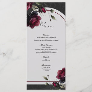 Menu Casamento Floral Cinza Sombrio Rosas Vermelhas de