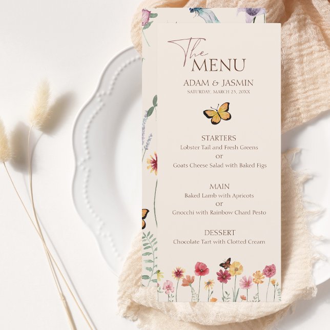 Menu Casamento Floral Colorida Simples (Simple Colorful Wildflower Floral Wedding Menu)