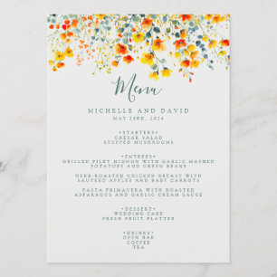 Menu Casamento Floral Colorido em Aquarela
