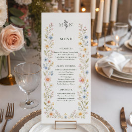 Menu Casamento Floral com Aquarela de Flores Silvestres