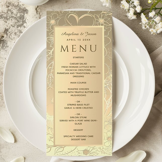 Menu Casamento Floral com Folha de Ouro de Luxo (Criador carregado)