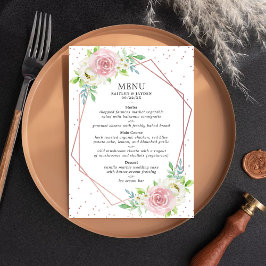 Menu Casamento Floral com Folha Rosa de Ouro Geométrica