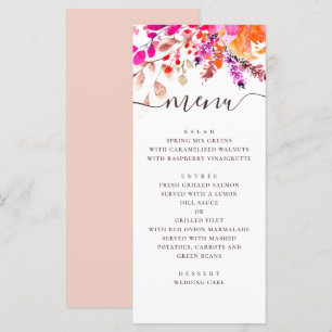 Menu Casamento floral cor-de-rosa em aquarela. Jardim b