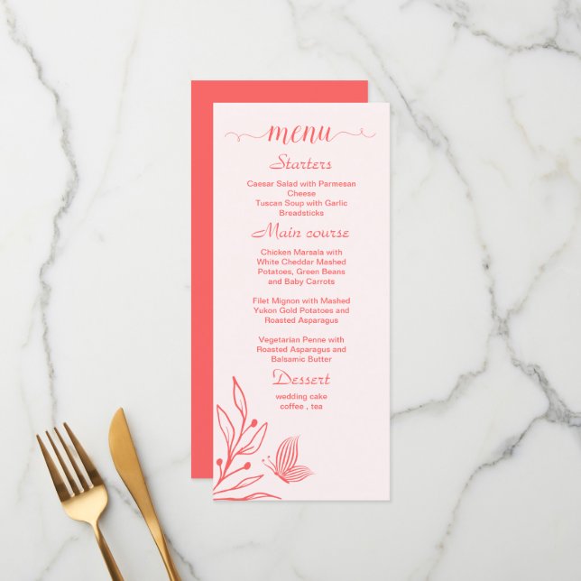 Menu Casamento floral cor-de-rosa simples (Frente/Verso In Situ)