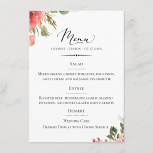 Menu Casamento floral coral da tipografia chique