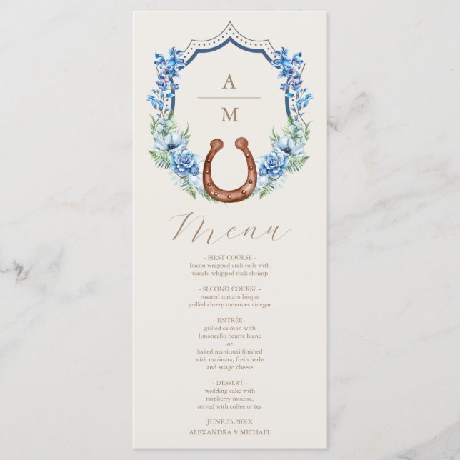 Menu Casamento Floral da Boêmia do País de Crest Ociden (Frente)