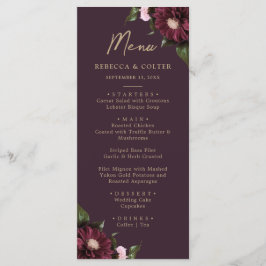 Menu Casamento Floral da Borgonha Púrpura Elegante