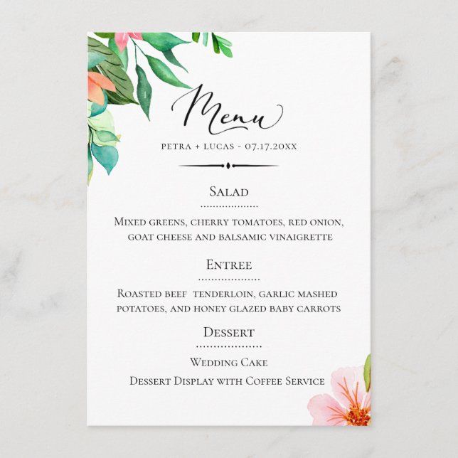 Menu Casamento Floral da Ilha da Tipografia Chic (Frente)