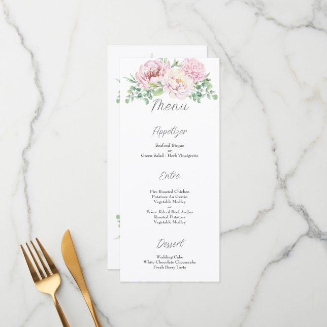 Menu Casamento Floral das Rosas Rosa Escamosas Elegante (Frente/Verso In Situ)