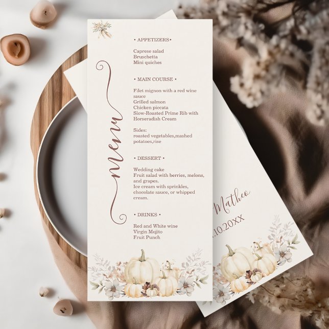 Menu Casamento Floral de Abóbora Elegante (Criador carregado)