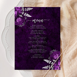 Menu Casamento Floral de Ameixa Elegante Prata