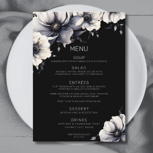 Menu Casamento Floral de Anêmona Preta Moderna e Elegan