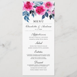 Menu Casamento Floral de Aquarela Rosa Elegante
