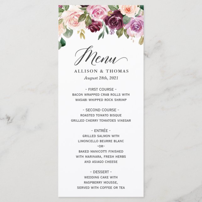 Menu Casamento Floral de Aromas de Aromas de Aromas (Frente)
