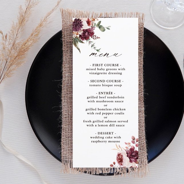 Menu Casamento Floral de Autumn Romance Watercolor (Criador carregado)