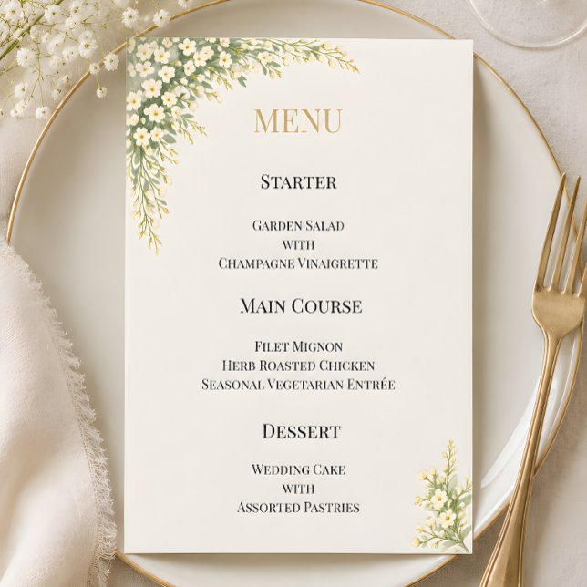Menu Casamento Floral de Bebê Luxuoso (Luxury baby's breath wedding themed menu card)