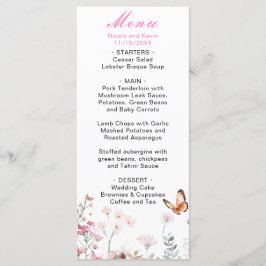 Menu Casamento Floral de Borboleta Rosa Profundo Primav