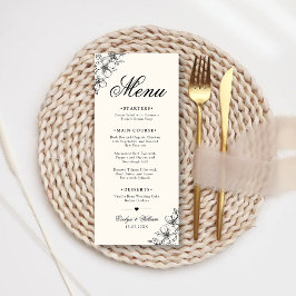 Menu Casamento Floral de Caligrafia Moderna Elegante