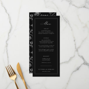 Menu Casamento Floral de Chinoiserie Negra
