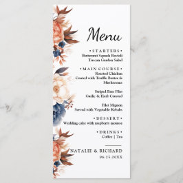 Menu Casamento floral de cor azul Dusty & Terracotta